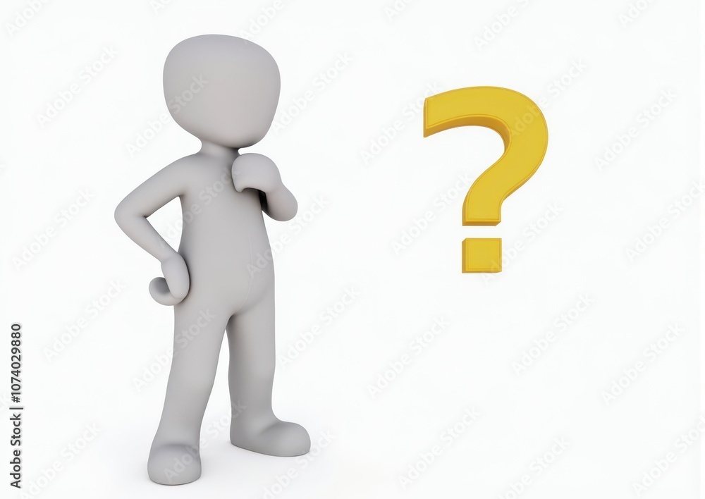 gray man 3d model thoughtful next to him question mark gray man 3d model thoughtful next to him question mark