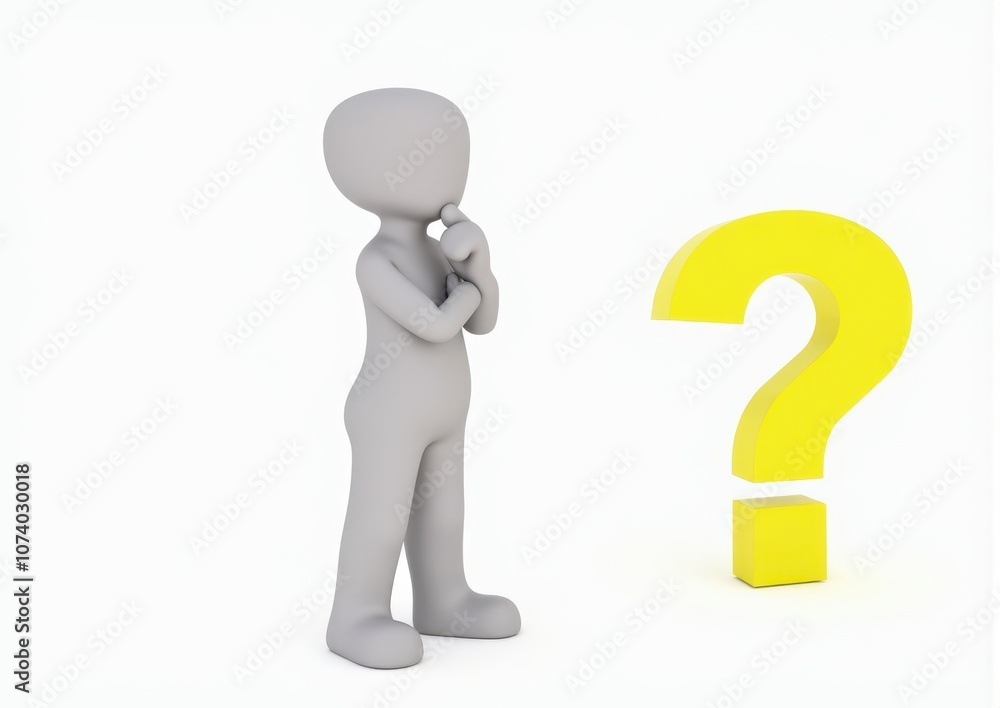 gray man 3d model thoughtful next to him question mark gray man 3d model thoughtful next to him question mark