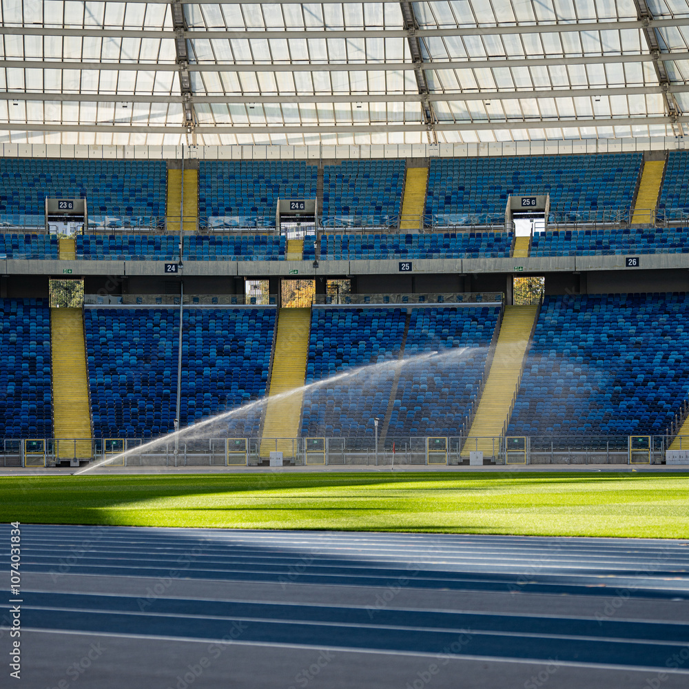 watering the grass at the football stadium - Silesian Stadium - Poland