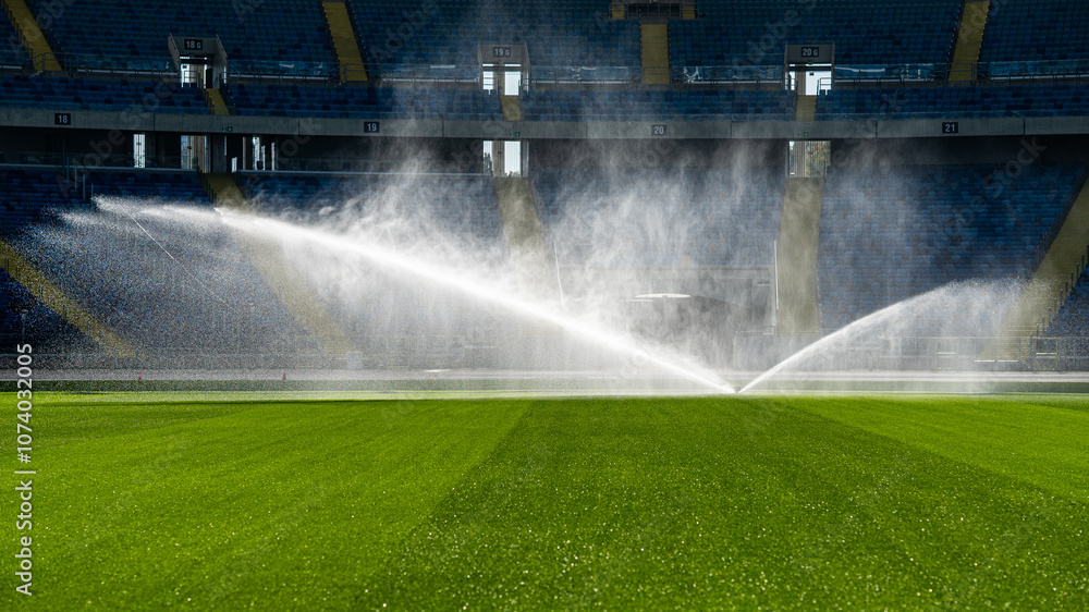 watering the grass at the football stadium - Silesian Stadium - Poland