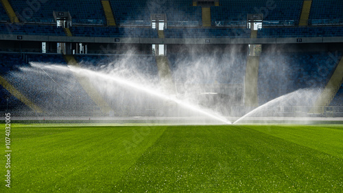 Obraz na płótnie watering the grass at the football stadium - Silesian Stadium - Poland w salonie