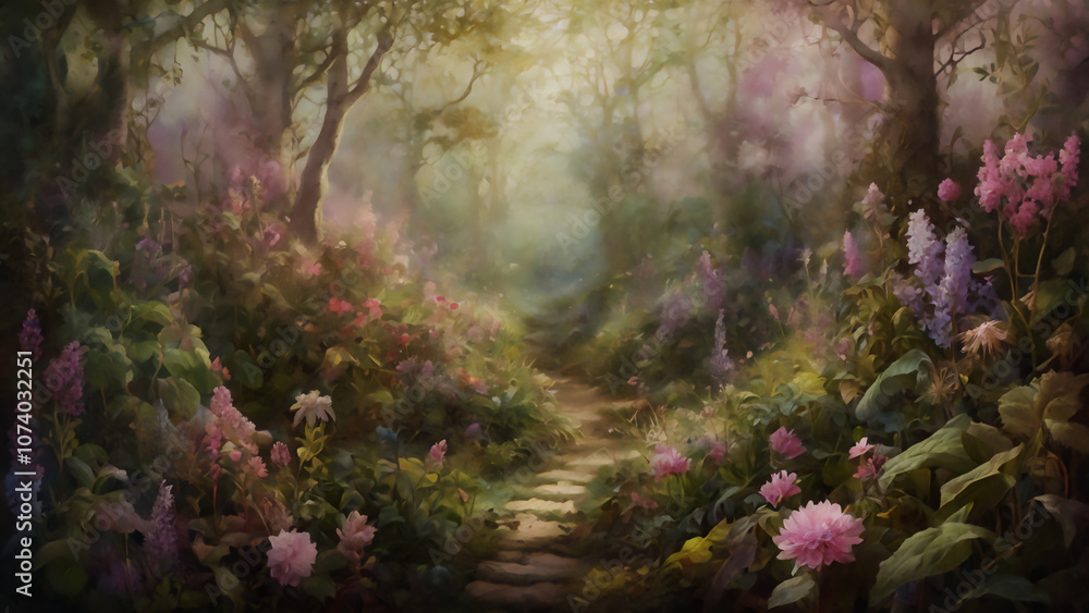 花のある異世界の風景 AI画像 ジェネレーティブAI 花のある異世界の風景 AI画像 ジェネレーティブAI