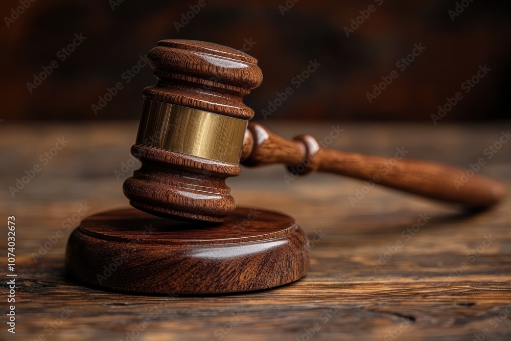 A Wooden Gavel Resting on a Base on a Wooden Table