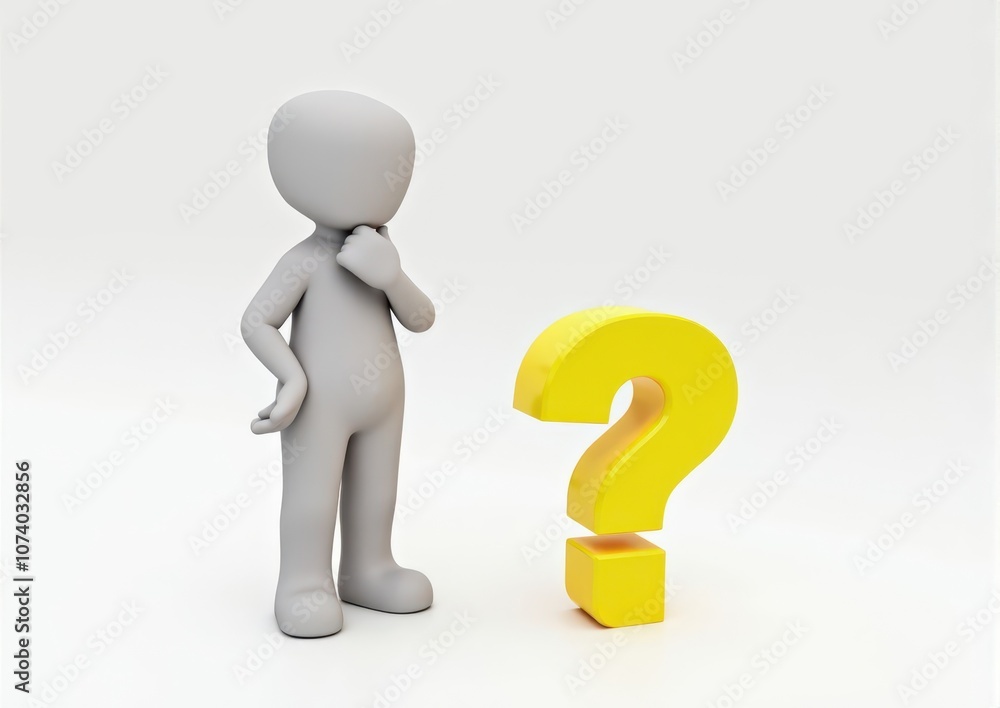 gray man 3d model thoughtful next to him question mark gray man 3d model thoughtful next to him question mark