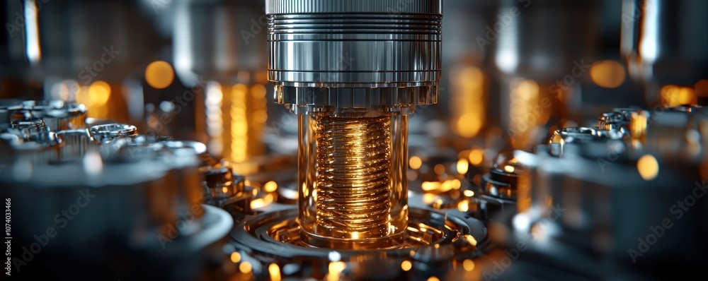 Close-up of a Glowing, Spiraled Filament in a Glass Tube Surrounded by Industrial Machinery Close-up of a Glowing, Spiraled Filament in a Glass Tube Surrounded by Industrial Machinery