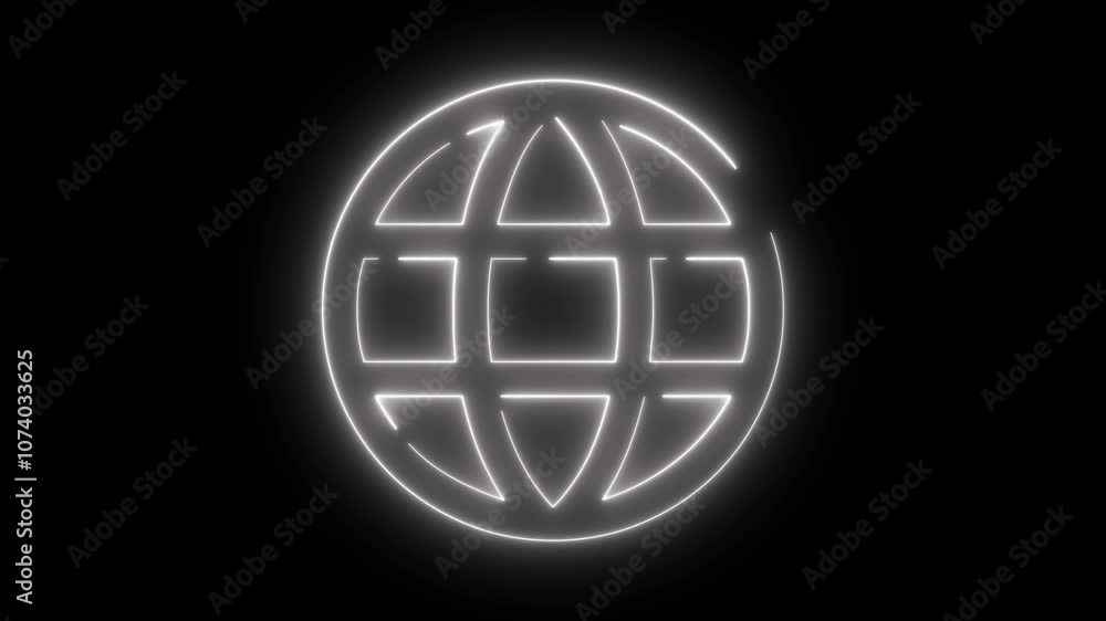 Neon light animation of World globe grids in circle form Neon light animation of World globe grids in circle form