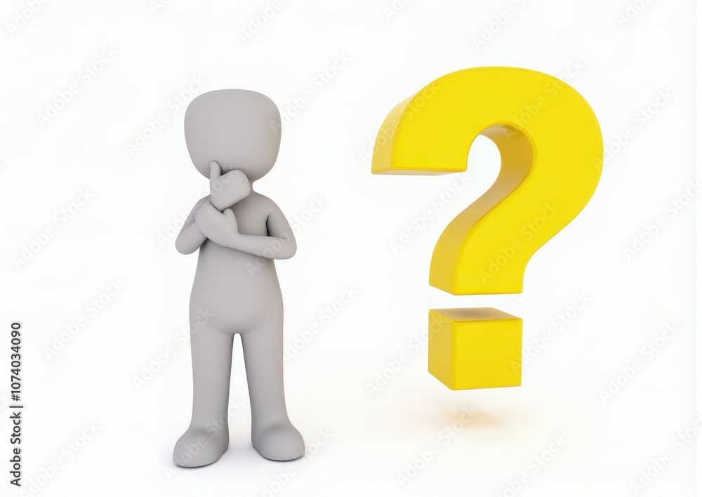 gray man 3d model thoughtful next to him question mark gray man 3d model thoughtful next to him question mark