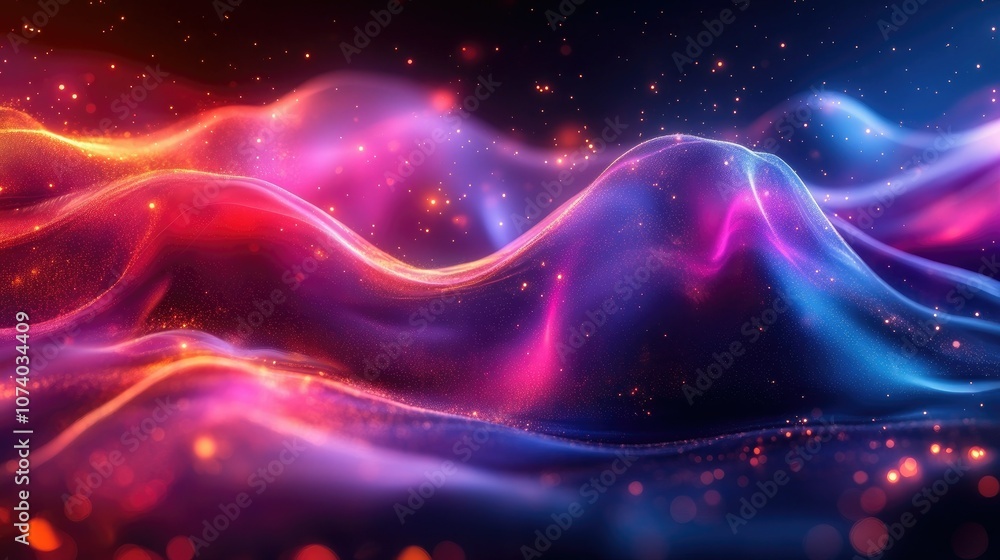 Fototapeta premium Abstract background with glowing waves in red, pink, and blue.