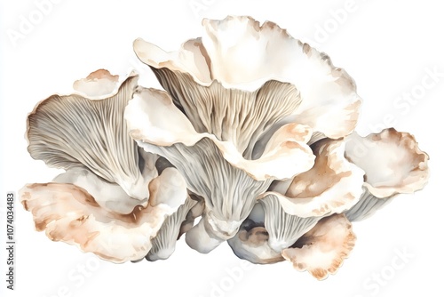 Wallpaper Mural Watercolor painting of a cluster of oyster mushrooms on a white background Torontodigital.ca