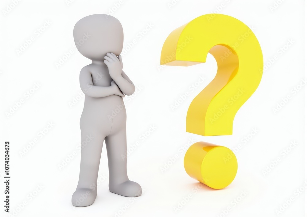 gray man 3d model thoughtful next to him question mark gray man 3d model thoughtful next to him question mark