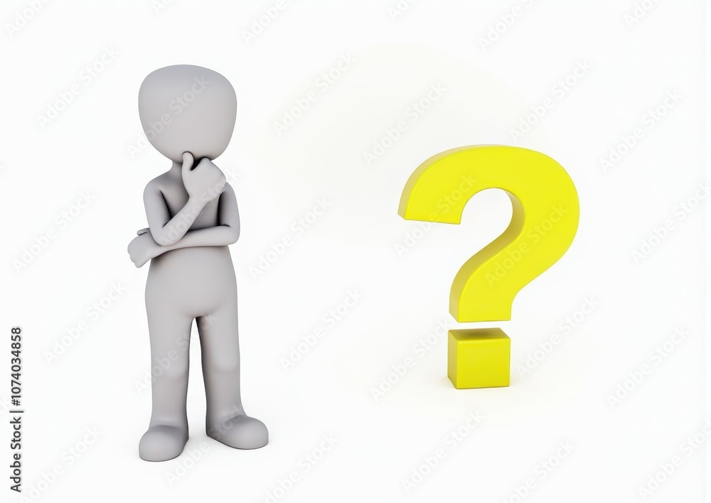 gray man 3d model thoughtful next to him question mark gray man 3d model thoughtful next to him question mark