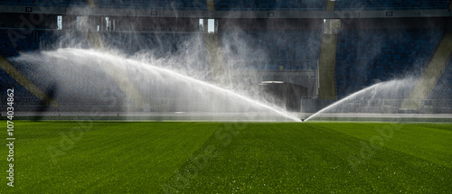 Obraz na płótnie sprinkler | watering the grass on the football pitch - special grass for playing football w salonie