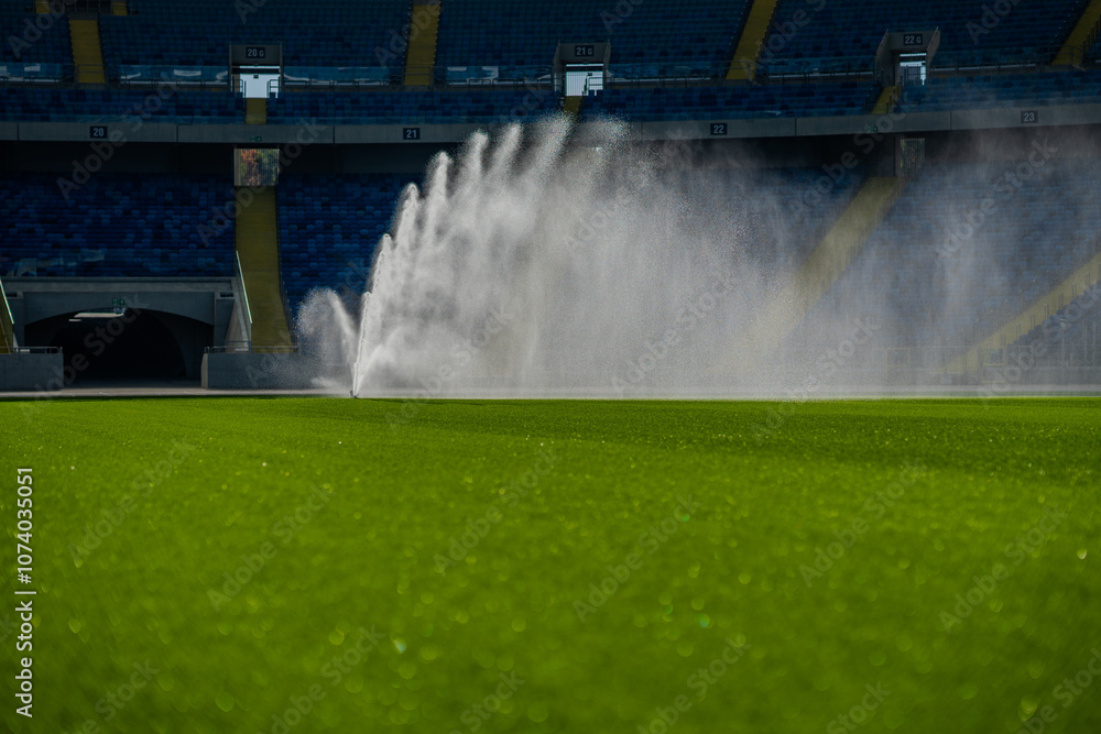 sprinkler | watering the grass on the football pitch - special grass for playing football