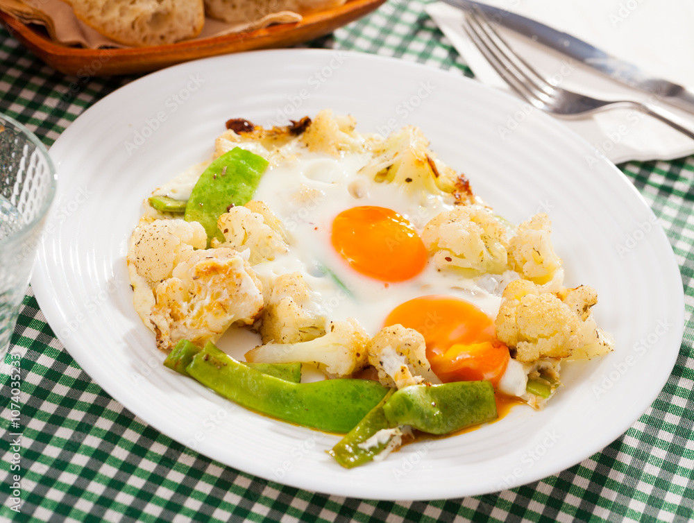 Appetizing cauliflower fried eggs for breakfast Appetizing cauliflower fried eggs for breakfast