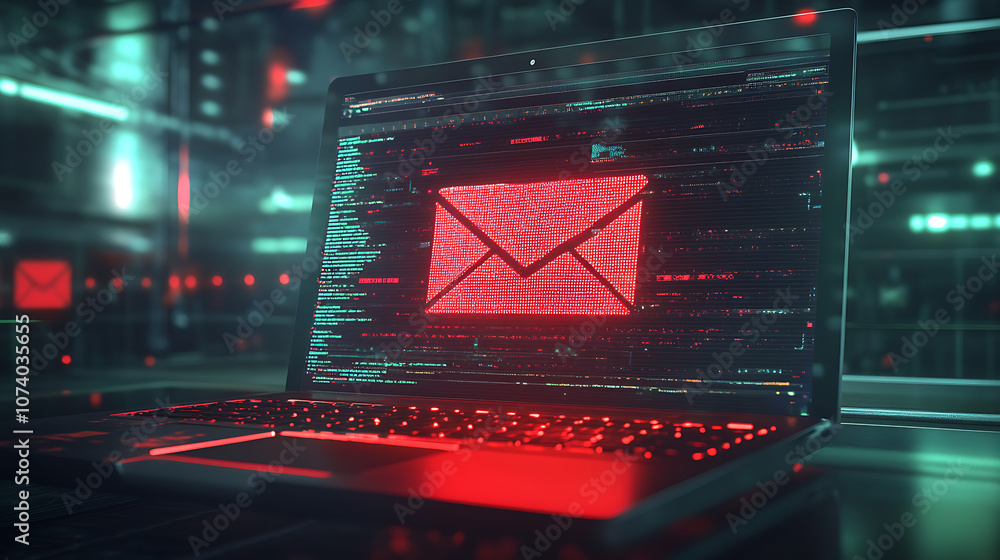 Phishing awareness laptop with red email inbox warning sign cyber security concept illustration Phishing awareness laptop with red email inbox warning sign cyber security concept illustration
