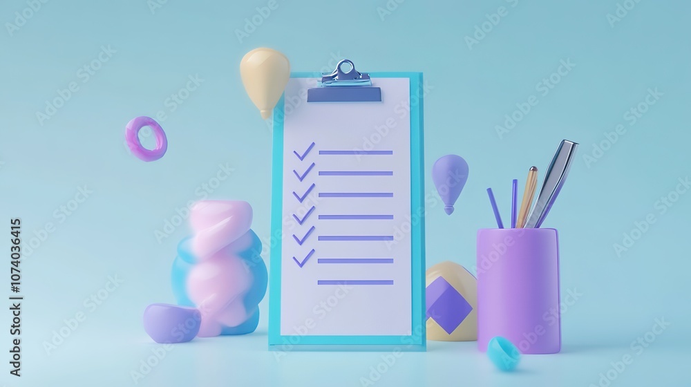 A 3D checklist icon with clean lines, a smooth matte finish, and checkmarks in green, symbolizing completed tasks and organization, designed with depth and perspective for a modern look. A 3D checklist icon with clean lines, a smooth matte finish, and checkmarks in green, symbolizing completed tasks and organization, designed with depth and perspective for a modern look.