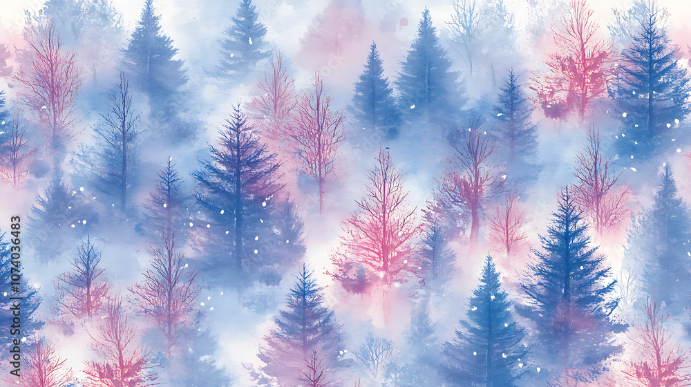 © CreativeCreations - Seamless pattern of misty forest hand painted watercolor illustration