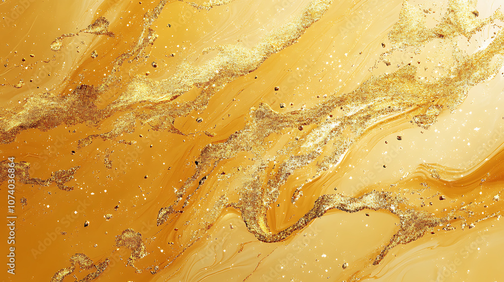 Shimmering gold sparkles and glitter on abstract yellow background digital art Shimmering gold sparkles and glitter on abstract yellow background digital art