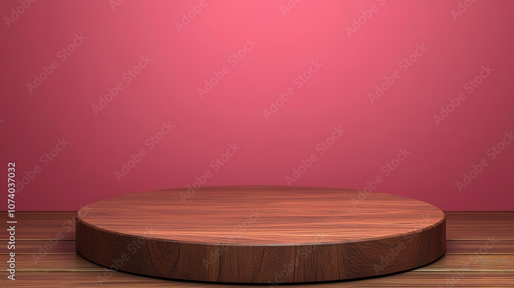 Empty product podium wooden table isolated on a pink background, showcasing a minimalist and clean presentation space for product display or advertising, with soft lighting highlighting the simplicity Empty product podium wooden table isolated on a pink background, showcasing a minimalist and clean presentation space for product display or advertising, with soft lighting highlighting the simplicity