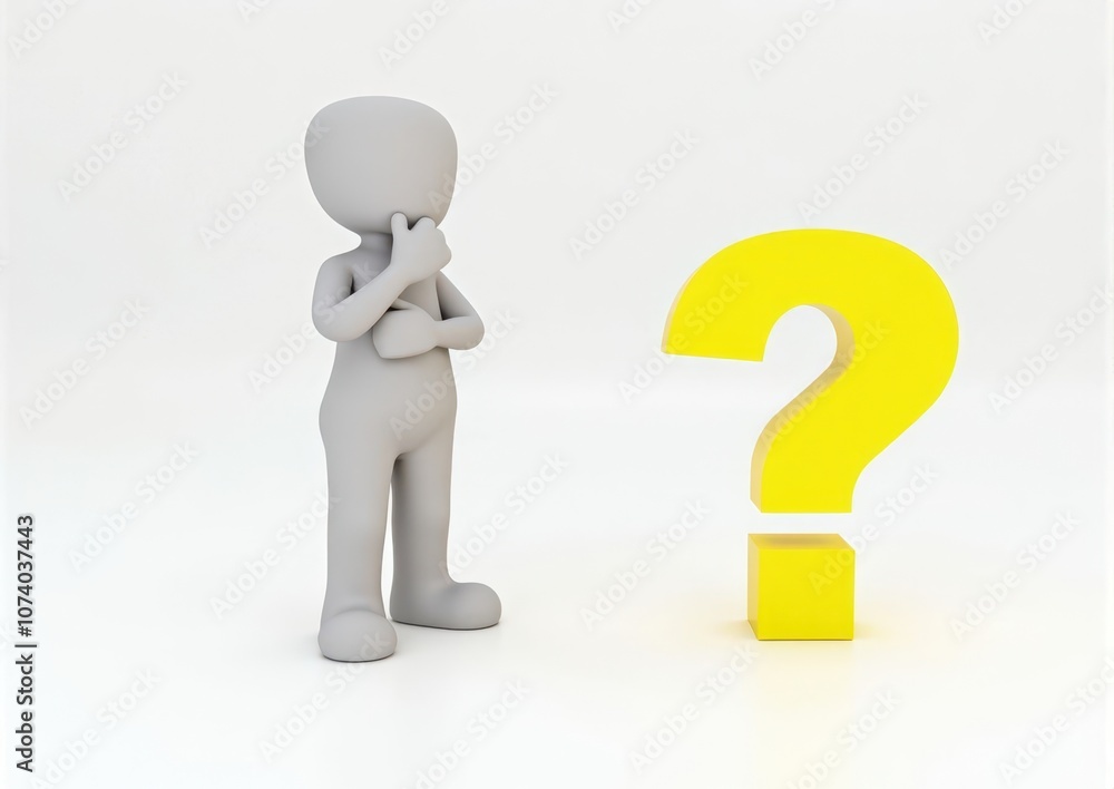 gray man 3d model thoughtful next to him question mark gray man 3d model thoughtful next to him question mark