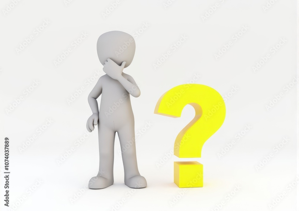 gray man 3d model thoughtful next to him question mark gray man 3d model thoughtful next to him question mark