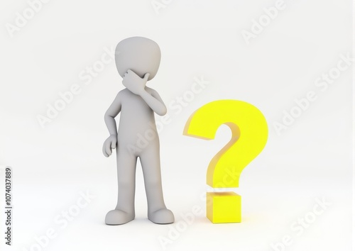 gray man 3d model thoughtful next to him question mark
