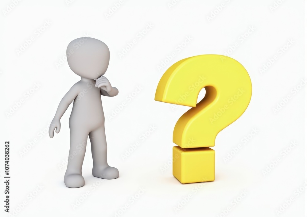 gray man 3d model thoughtful next to him question mark gray man 3d model thoughtful next to him question mark