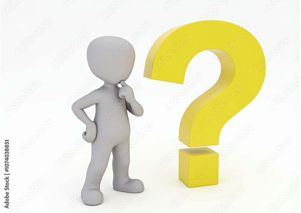 gray man 3d model thoughtful next to him question mark gray man 3d model thoughtful next to him question mark