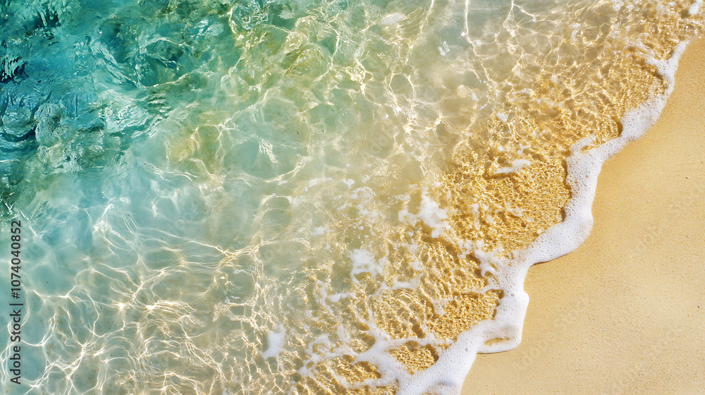 Naklejka premium A top view of the edge of an outdoor swimming pool, focusing on its shimmering turquoise water and white edges