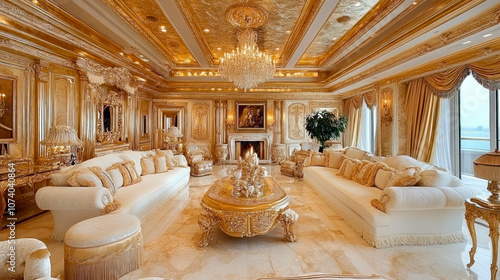 Living room of extremely rich residence, luxurious apartment photo