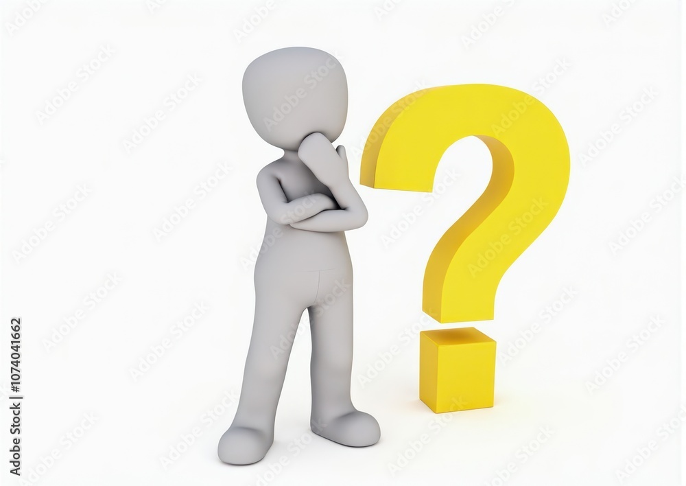 gray man 3d model thoughtful next to him question mark gray man 3d model thoughtful next to him question mark