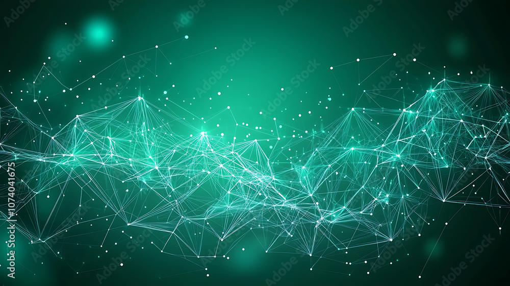 Abstract background with a dark green geometric pattern in the low poly style, with connection lines and dots, in the futuristic technology concept style Abstract background with a dark green geometric pattern in the low poly style, with connection lines and dots, in the futuristic technology concept style
