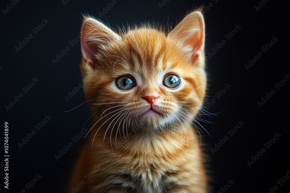 Mystic portrait of baby British Shorthair cat in studio, copy space on right side, Headshot, Close-up View, isolated on black background Mystic portrait of baby British Shorthair cat in studio, copy space on right side, Headshot, Close-up View, isolated on black background