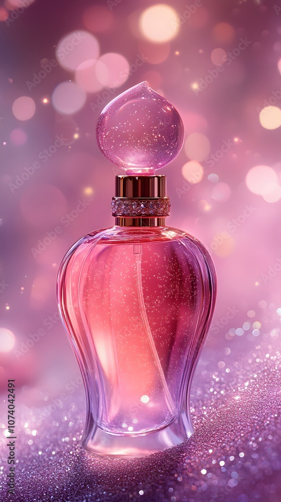 Elegant Pink Perfume Bottle with Sparkling Background Elegant Pink Perfume Bottle with Sparkling Background