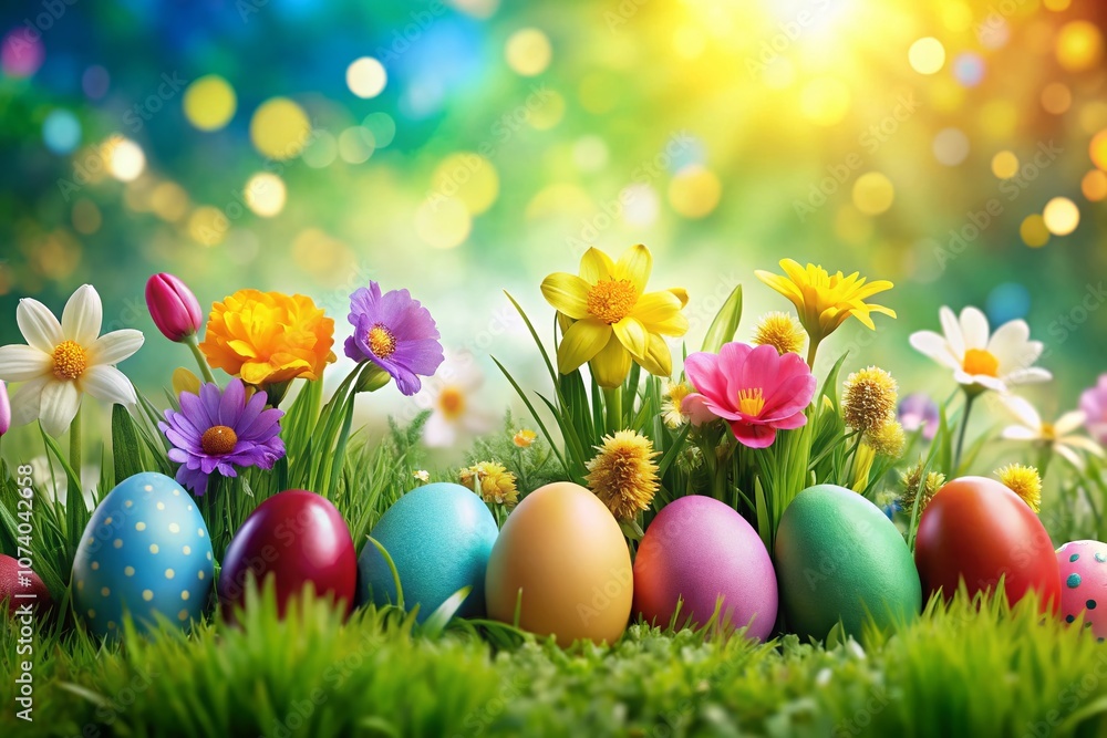 Beautiful Easter Eggs Nestled Amongst Colorful Grass and Flowers for a Festive Spring Design Perfect for Celebrating Easter with Vibrant Seasonal Decor Elements Beautiful Easter Eggs Nestled Amongst Colorful Grass and Flowers for a Festive Spring Design Perfect for Celebrating Easter with Vibrant Seasonal Decor Elements