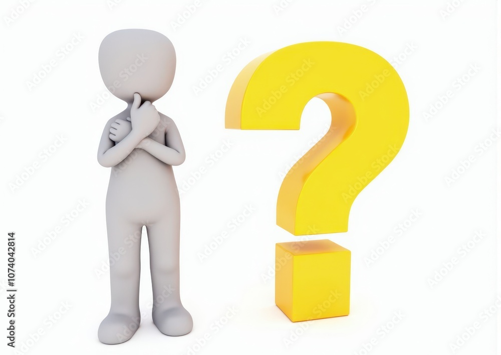 gray man 3d model thoughtful next to him question mark gray man 3d model thoughtful next to him question mark