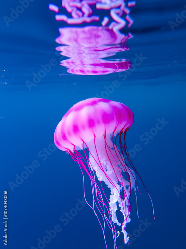 noctiluca jellyfish water surface mediterranean pelagia sea colourful pink blue life dangerous animal aquatic ocean toxic france undersea underwater wildlife under tentacle photo