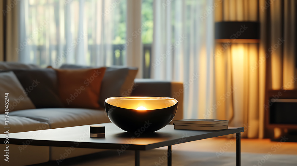 Aroma lamp on a table in a modern living room Aroma lamp on a table in a modern living room