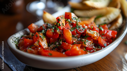 Appetizer Aivar with freshly prepared sauce, fried bell pepper and garlic photo