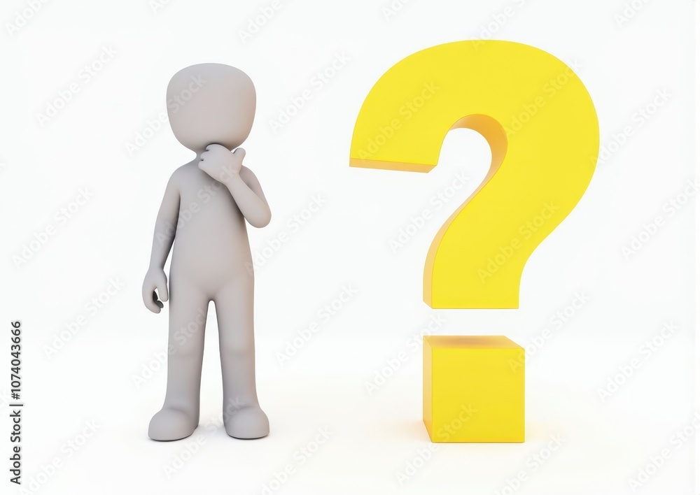 gray man 3d model thoughtful next to him question mark gray man 3d model thoughtful next to him question mark