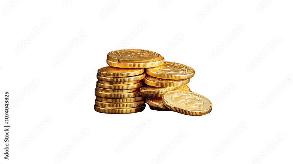 Gold coins arranged in stacks on transparent background Gold coins arranged in stacks on transparent background