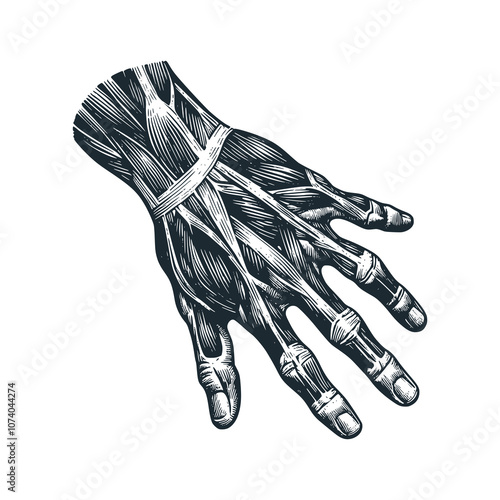 Veins in the fingers. Black white vector illustration.