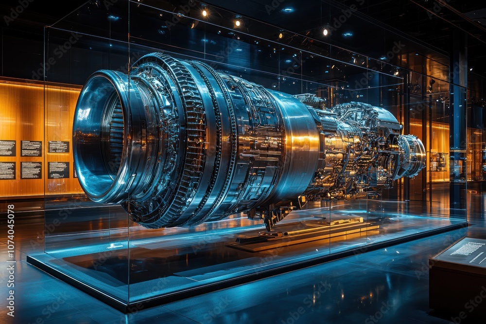A Jet Engine Displayed in a Glass Case A Jet Engine Displayed in a Glass Case