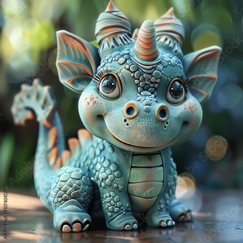 Adorable blue dragon figurine with big eyes and playful features, perfect for children's decor or fantasy-themed collections.
