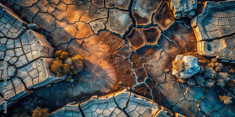 Bold Abstract Design Featuring Cracked Dark Surface Texture, Evoking Decay and Rugged Beauty with Dramatic Contrasts and Industrial Tones Captured through Drone Photography Bold Abstract Design Featuring Cracked Dark Surface Texture, Evoking Decay and Rugged Beauty with Dramatic Contrasts and Industrial Tones Captured through Drone Photography