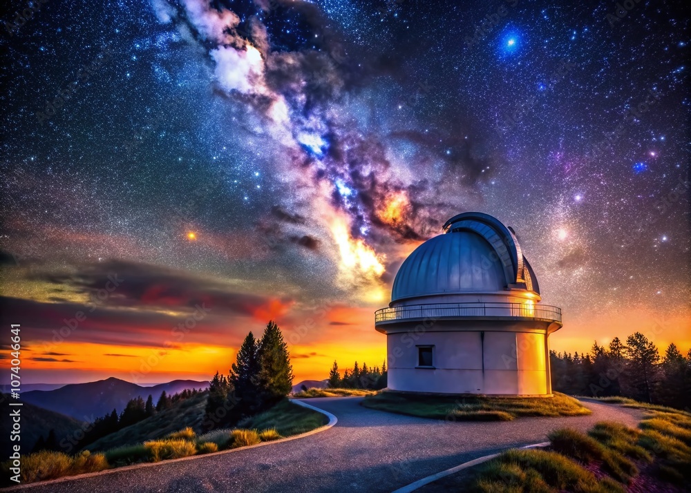 Breathtaking Long Shot of an Opalescent Astronomical Observatory Beneath the Stunning Milky Way, Showcasing the Beauty of the Night Sky and Celestial Wonders Breathtaking Long Shot of an Opalescent Astronomical Observatory Beneath the Stunning Milky Way, Showcasing the Beauty of the Night Sky and Celestial Wonders