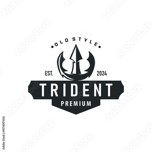 Neptune Poseidon Trident Logo, Spear Simple Vintage Template Design