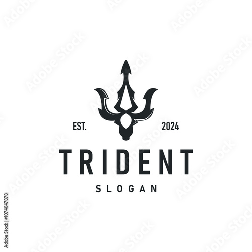 Neptune Poseidon Trident Logo, Spear Simple Vintage Template Design