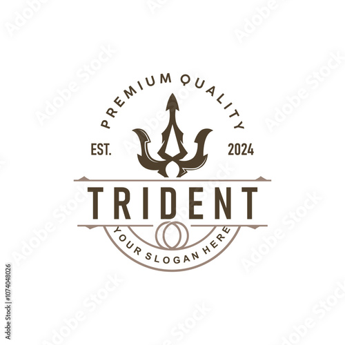 Neptune Poseidon Trident Logo, Spear Simple Vintage Template Design