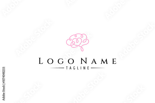 brain logo with heart or love symbol in pink line art design style